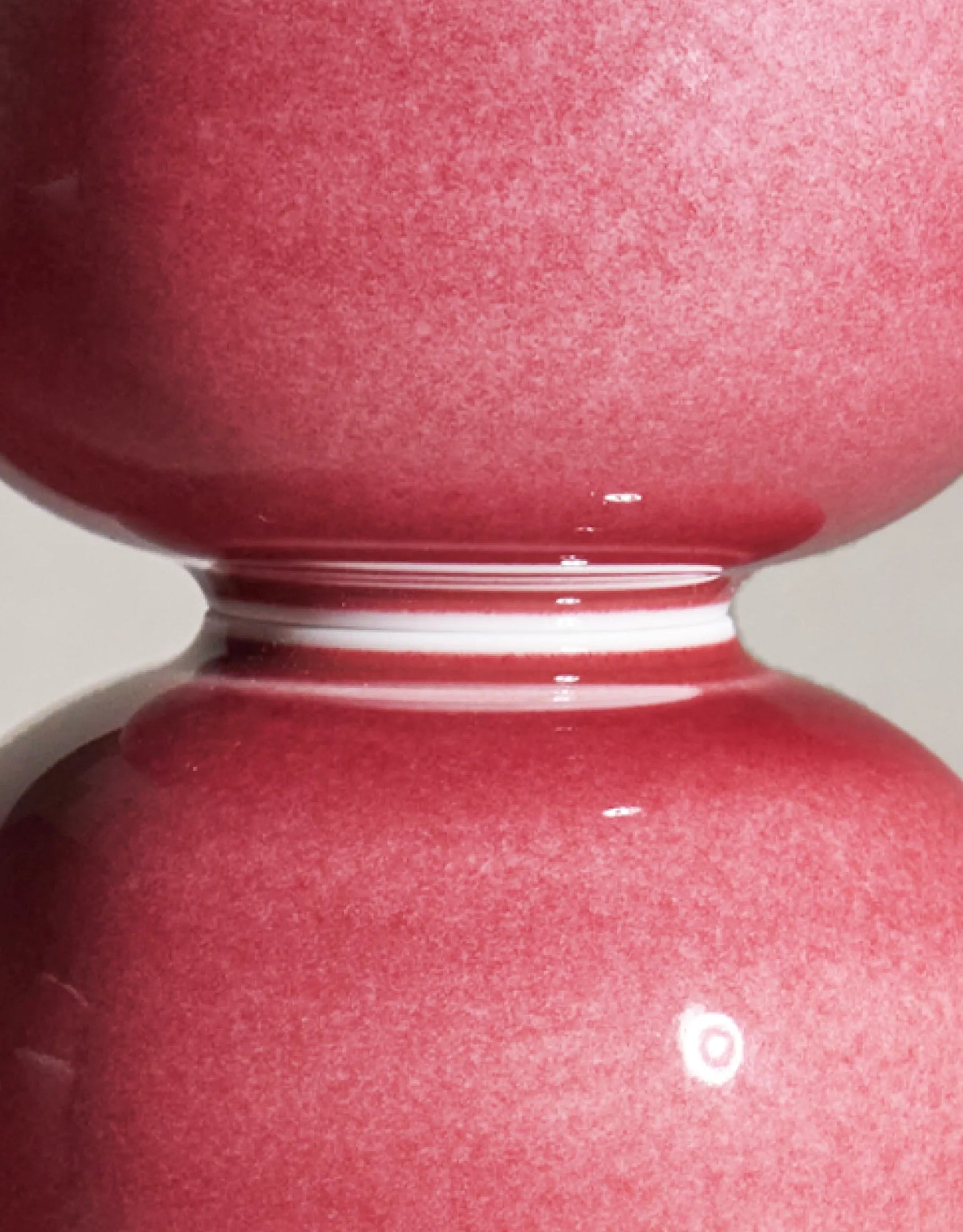 Macro shot: SaraGaia peach blossom glaze. Elegant red to white gradient.