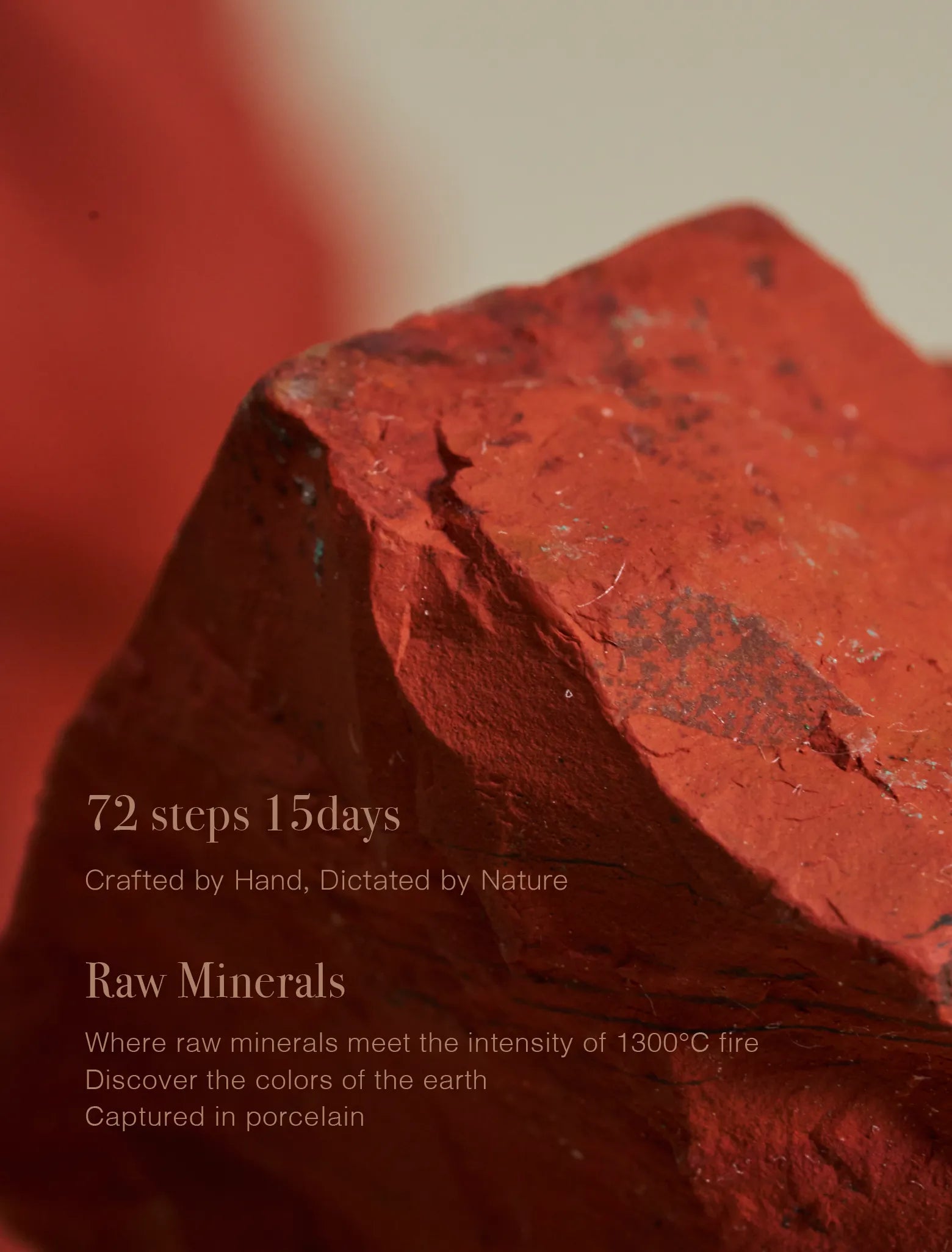 Raw red mineral stones for SaraGaia’s lead-free Tea-Dust glaze.