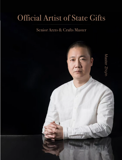 Portrait of Master Zhiyin, a Senior Arts & Crafts Master and Official Artist of State Gifts. Representing the elite craftsmanship and national-level expertise behind every SaraGaia handcrafted Jingdezhen porcelain piece.