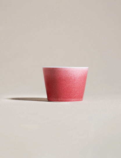 2.7oz SaraGaia Peach Blossom Glaze cup. Hand-thrown Jingdezhen porcelain.