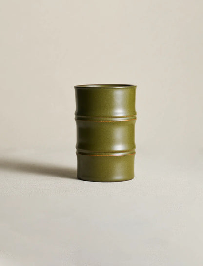 SaraGaia Tea-Dust Glaze tall bamboo-shaped porcelain cup, featuring a minimalist vertical silhouette and artisanal matte finish. Hand-thrown Jingdezhen ceramic designed for a premium tea or coffee experience.