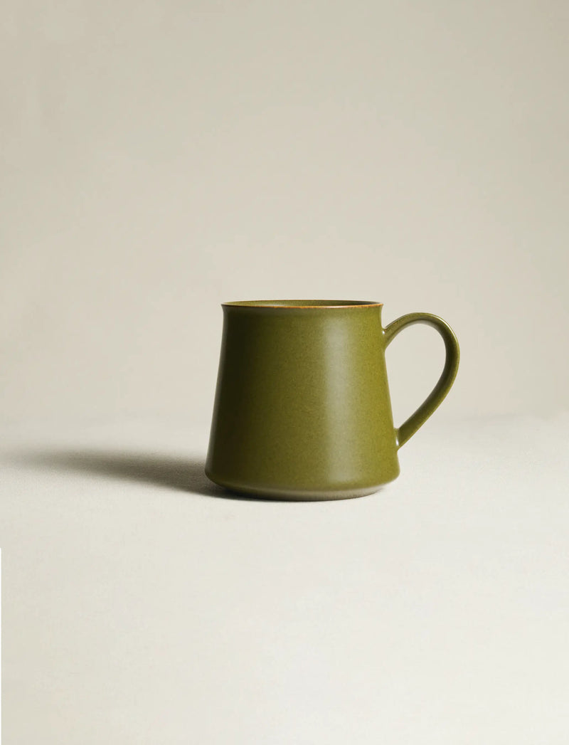 SaraGaia Tea-Dust Glaze mug with handle. Hand-thrown Jingdezhen porcelain.