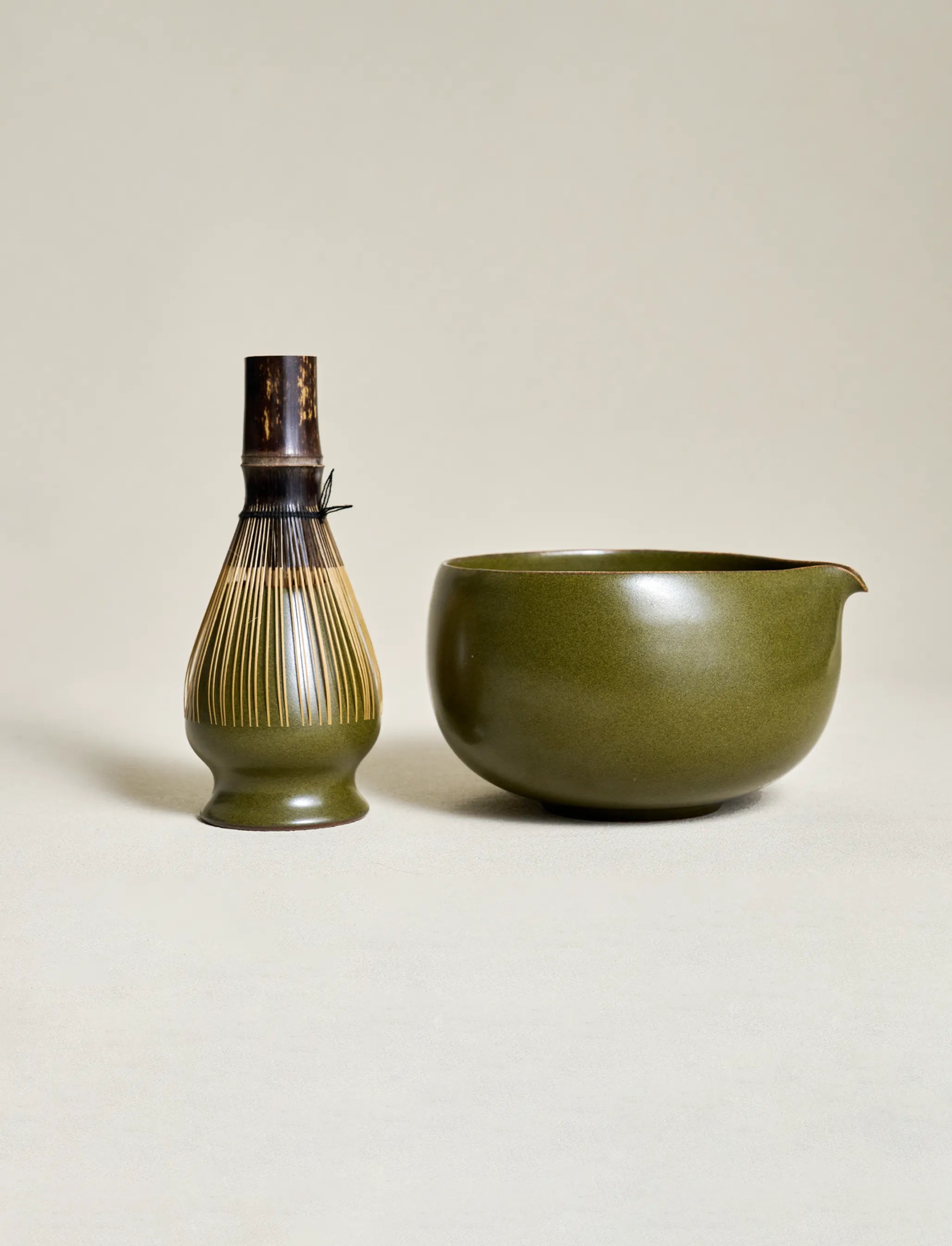 SaraGaia Matcha bowl and whisk holder set. Hand-thrown Jingdezhen porcelain.